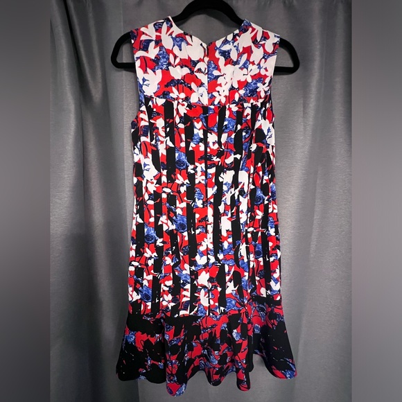 EXCELLENT Peter Pilotto For Target Red Floral Printed Striped Crepe Dress - Picture 2 of 6